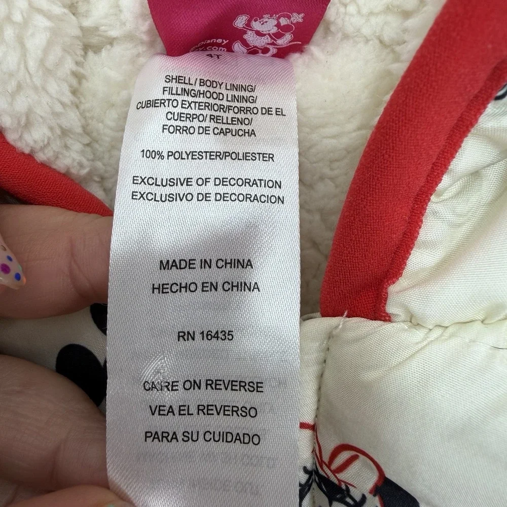 Disney Junior Minnie Mouse Hooded Puffer Jacket White Sherpa Sequin M Size 4T